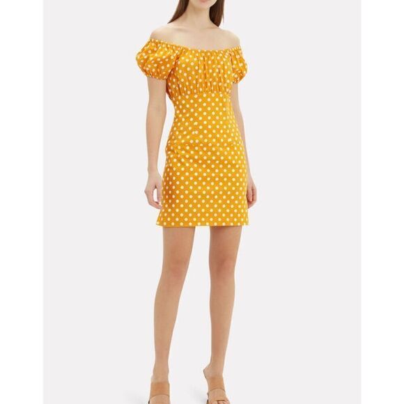 NWT Caroline Constas Calla Polka Dot Puff Sleeve Mini Dress Yellow White Size XS - Picture 3 of 11